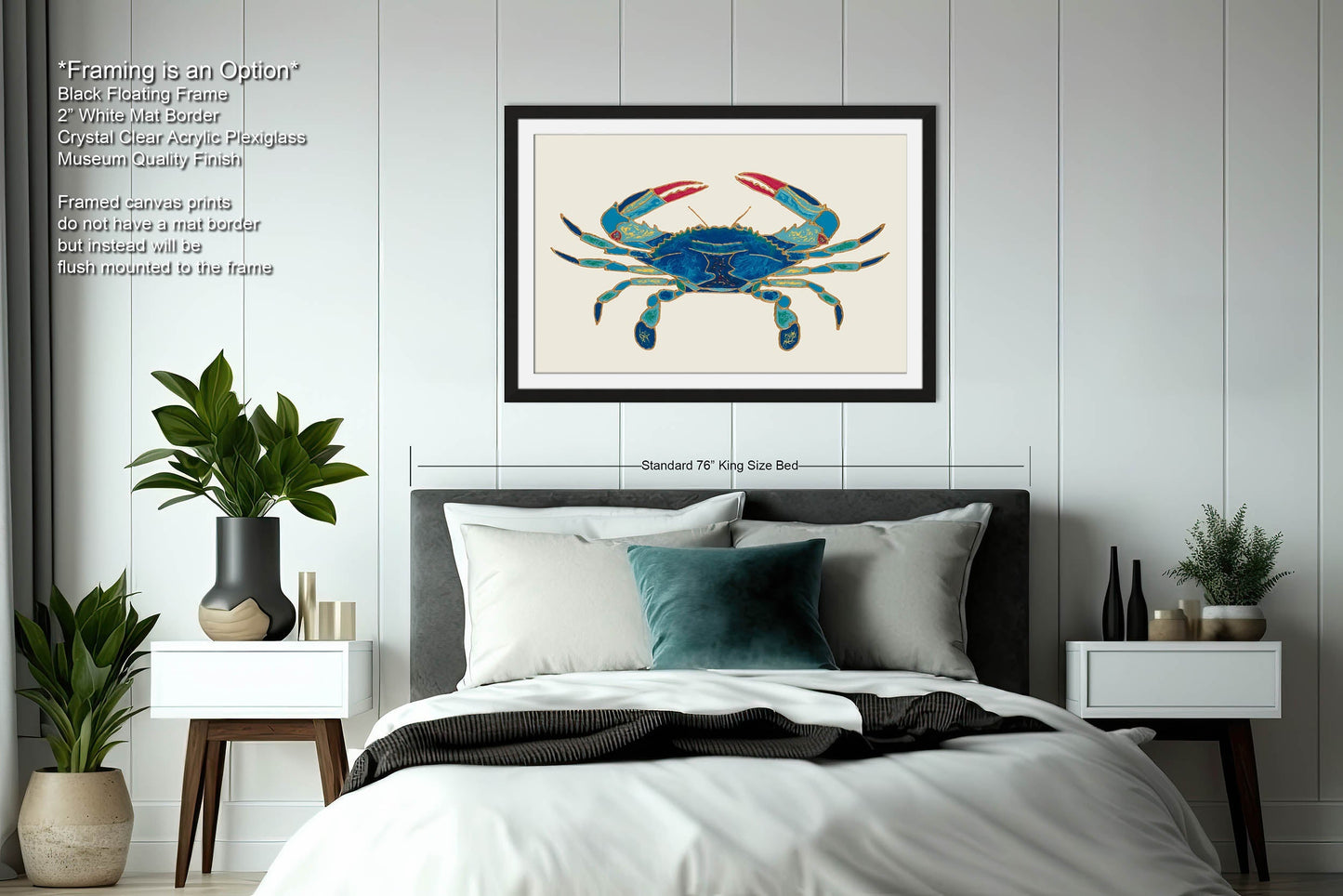 PANORAMIC WALL ART | Maryland Blue Crab Art | Beach Art | Ocean Painting | Oversized Coastal Wall Art | Beach House Décor | Canvas Acrylic