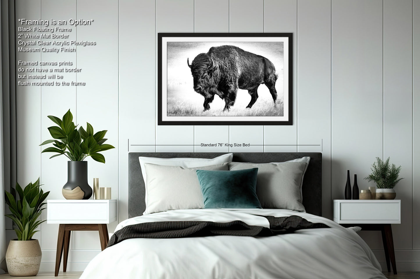 American Buffalo Original Canvas Art | Bison Canvas Print Wall Art | Buffalo Home and Office Art Print Wall Decor | Black & White Print