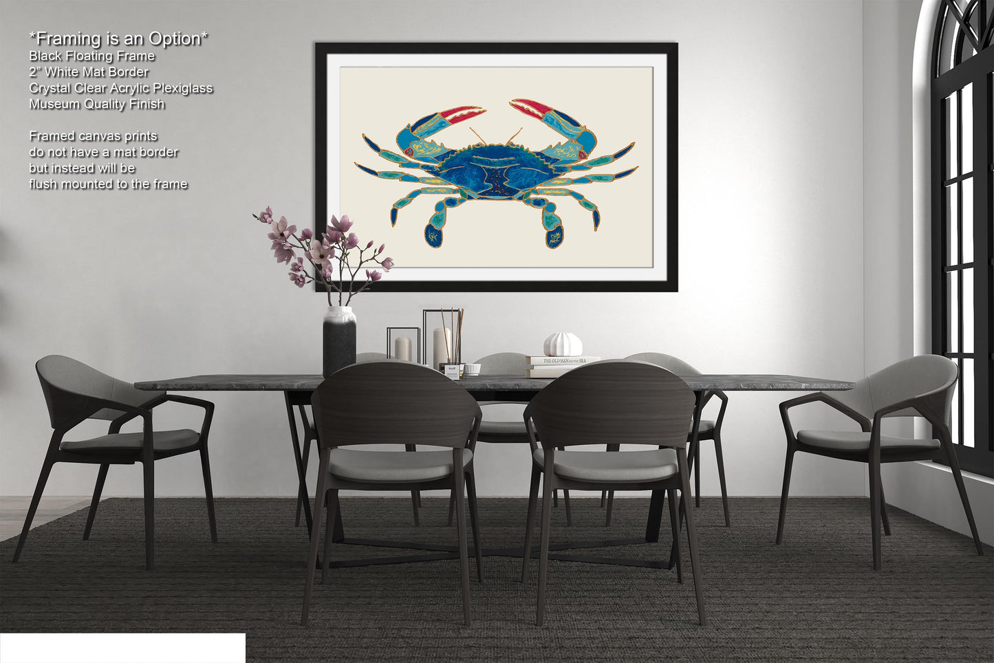 PANORAMIC WALL ART | Maryland Blue Crab Art | Beach Art | Ocean Painting | Oversized Coastal Wall Art | Beach House Décor | Canvas Acrylic