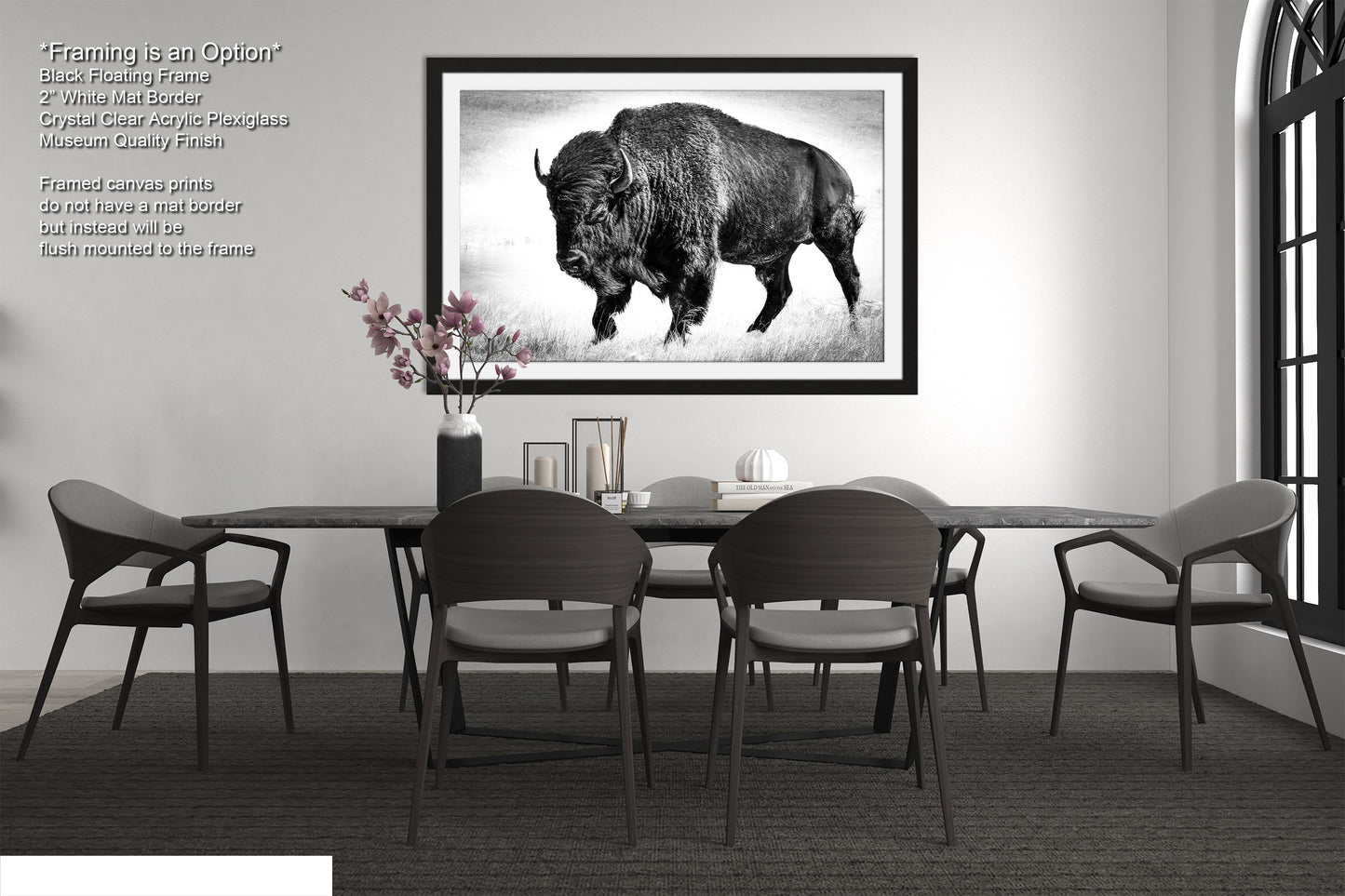 American Buffalo Original Canvas Art | Bison Canvas Print Wall Art | Buffalo Home and Office Art Print Wall Decor | Black & White Print