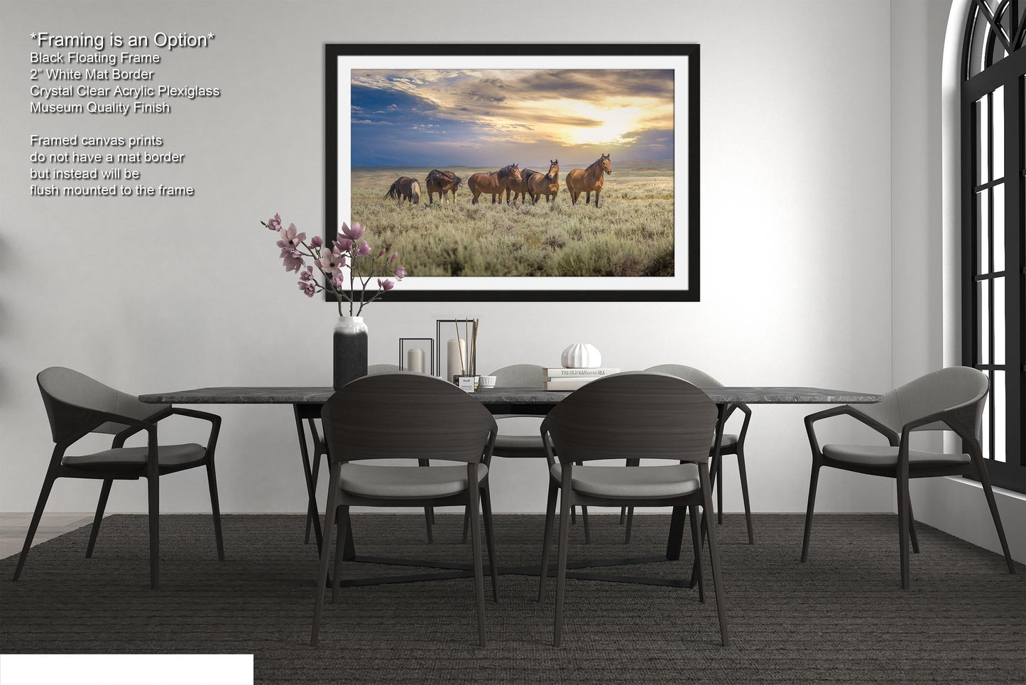 Wyoming Wild Horses Wall Art Print, Wild Mustang Photo, Wildlife Canvas, Cowboy Old West Decor for Home, Living Room, Bedroom Office