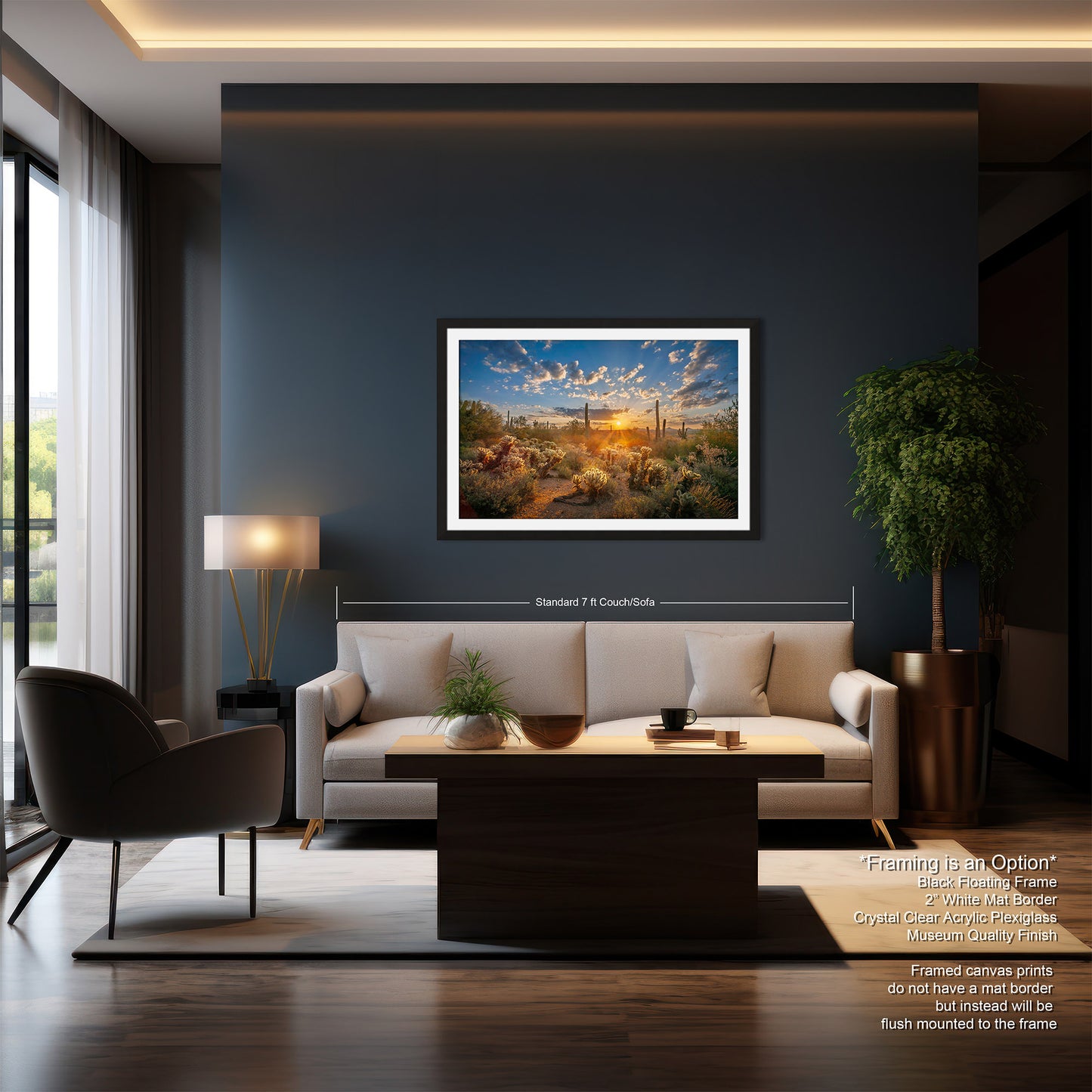 Sonoran Desert Sunrise, Carefree Arizona, backlit saguaro cactus and cholla cactus, Photography wall art