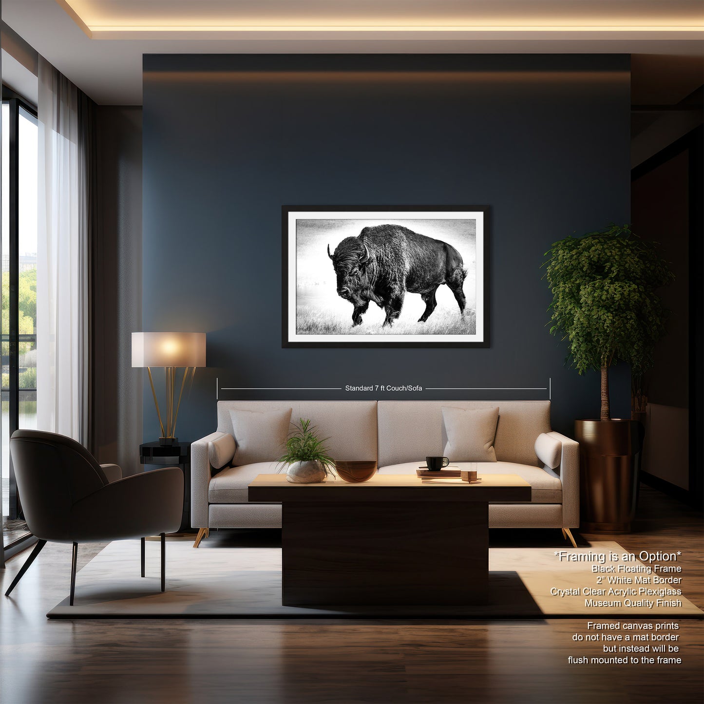 American Buffalo Original Canvas Art | Bison Canvas Print Wall Art | Buffalo Home and Office Art Print Wall Decor | Black & White Print