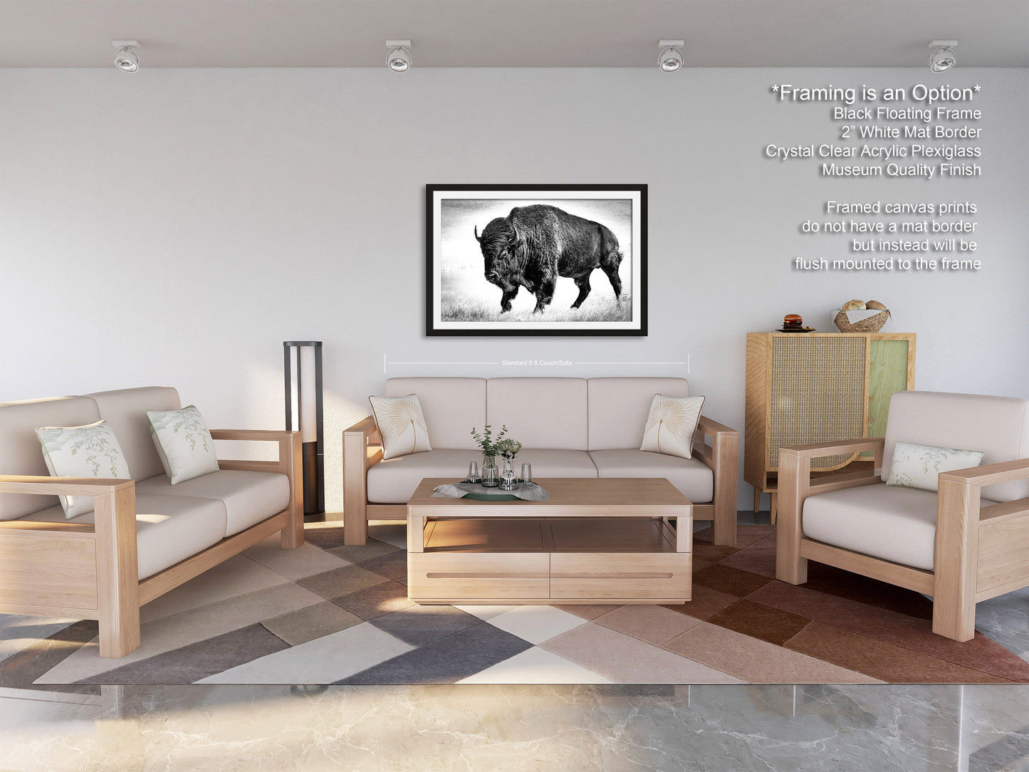 American Buffalo Original Canvas Art | Bison Canvas Print Wall Art | Buffalo Home and Office Art Print Wall Decor | Black & White Print