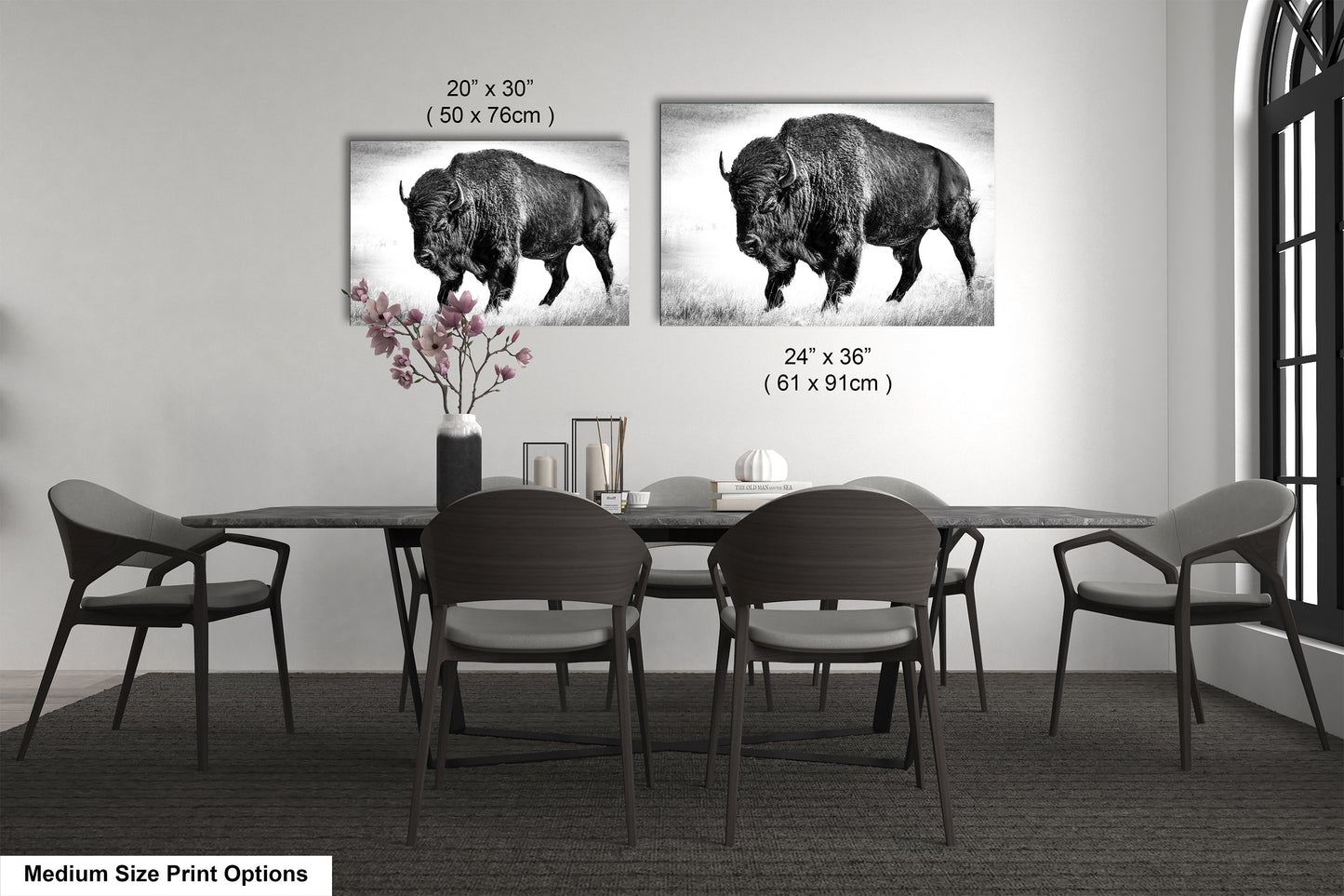 American Buffalo Original Canvas Art | Bison Canvas Print Wall Art | Buffalo Home and Office Art Print Wall Decor | Black & White Print