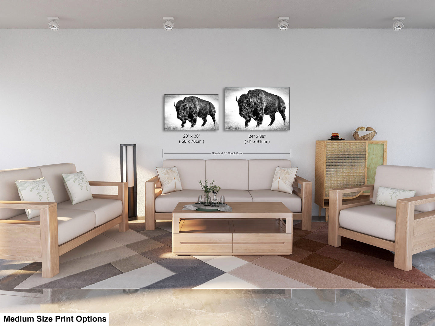 American Buffalo Original Canvas Art | Bison Canvas Print Wall Art | Buffalo Home and Office Art Print Wall Decor | Black & White Print