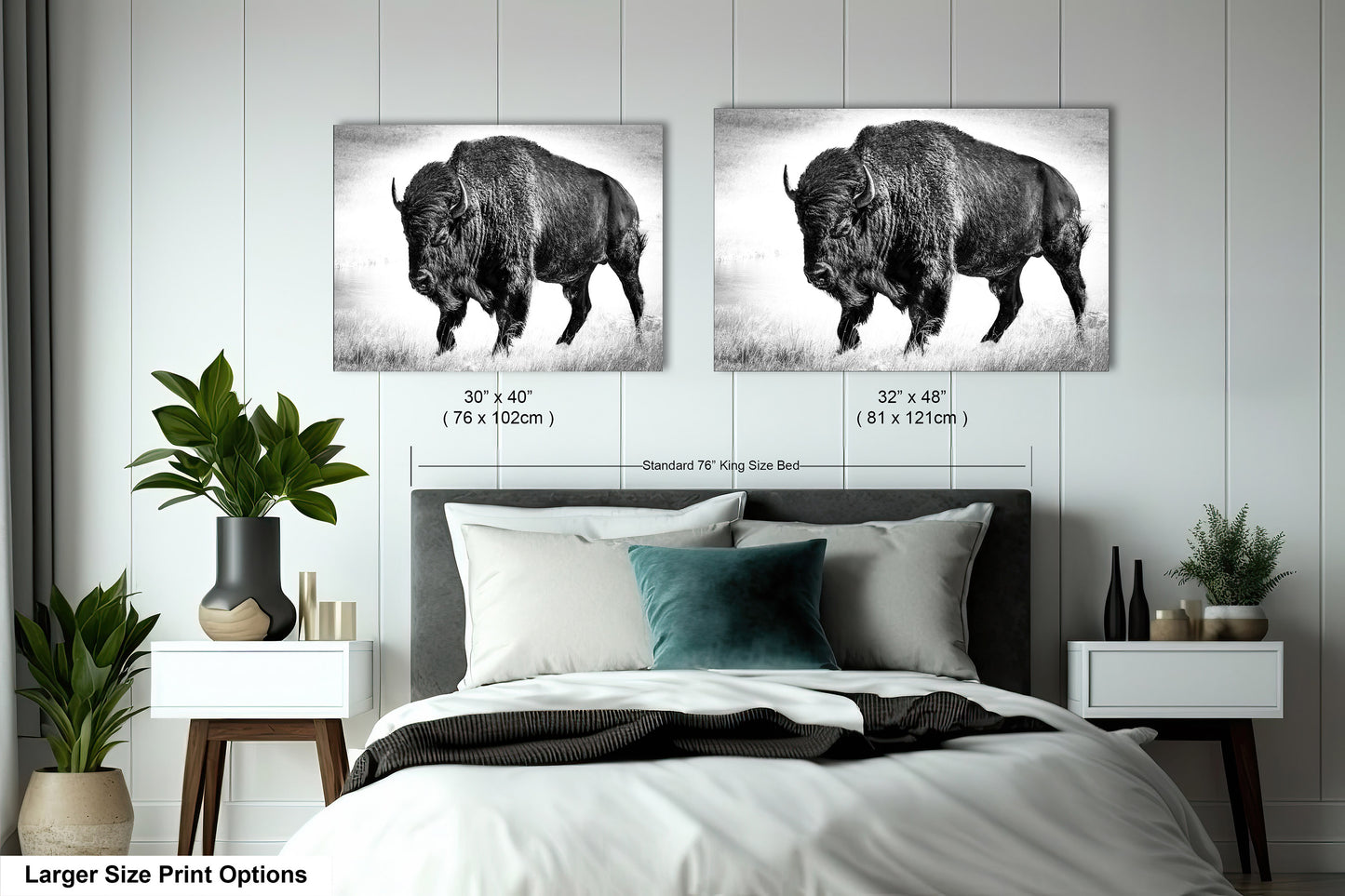 American Buffalo Original Canvas Art | Bison Canvas Print Wall Art | Buffalo Home and Office Art Print Wall Decor | Black & White Print