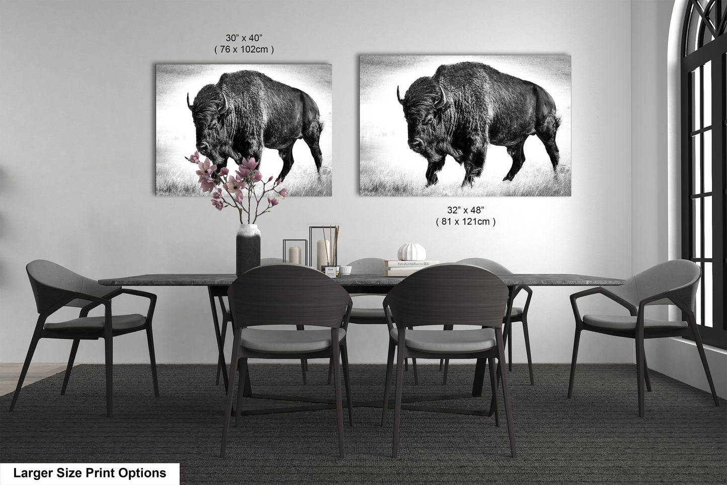 American Buffalo Original Canvas Art | Bison Canvas Print Wall Art | Buffalo Home and Office Art Print Wall Decor | Black & White Print