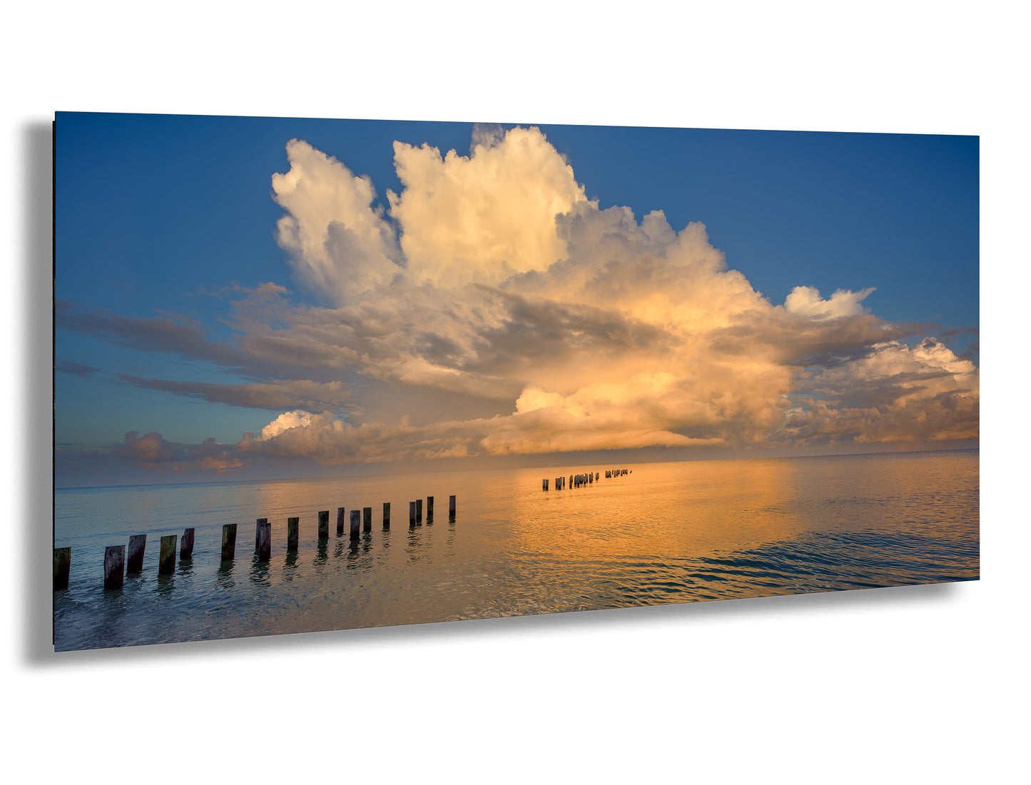 Naples Sunrise Art Print - Tranquil Gulf Clouds and Old Pier Pillars Florida Coastal Scene