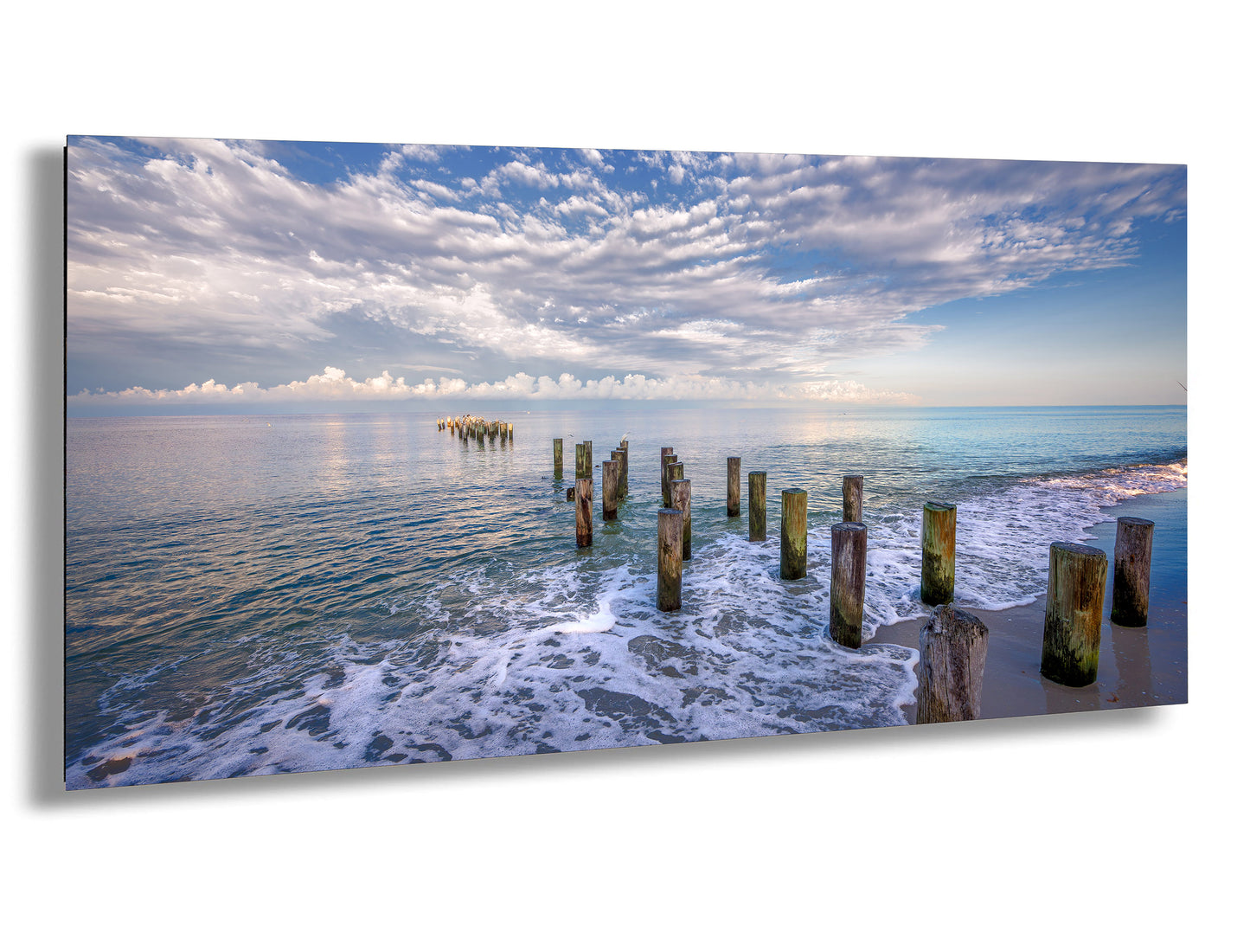 Naples Beach Canvas Art with Historic Pillars - Florida Gulf Scenic Decor