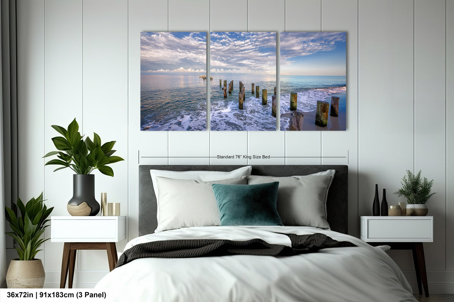 Naples Beach Canvas Art with Historic Pillars - Florida Gulf Scenic Decor