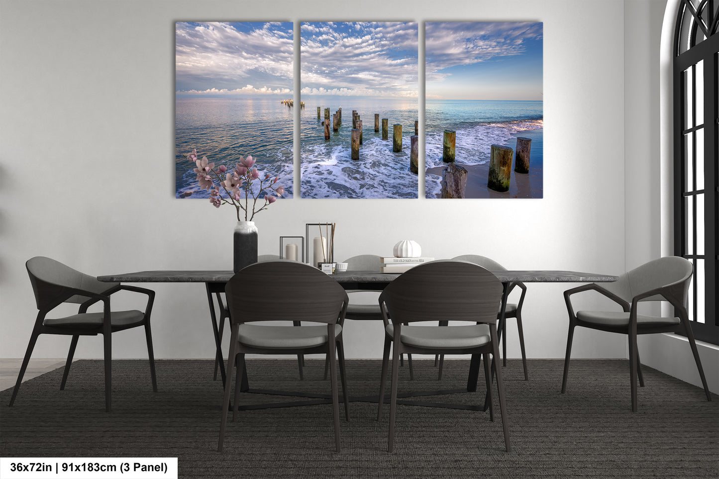 Naples Beach Canvas Art with Historic Pillars - Florida Gulf Scenic Decor