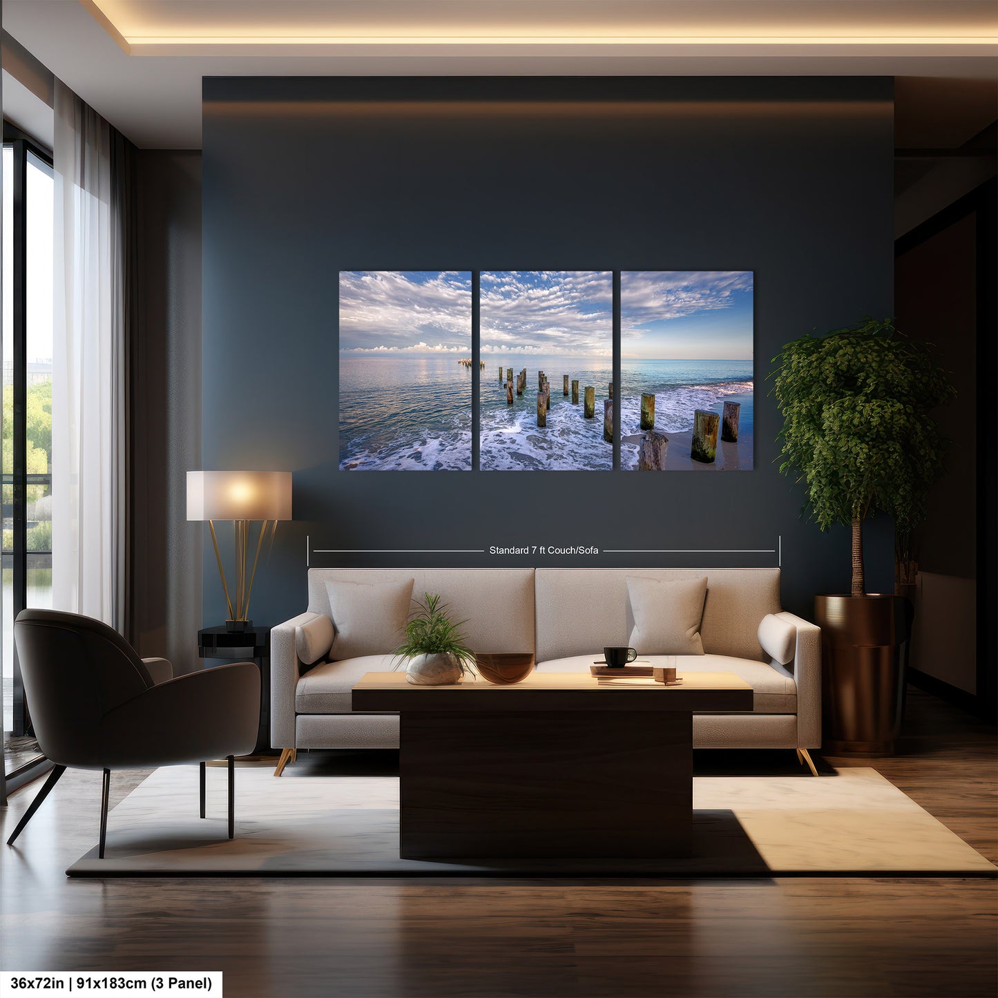 Naples Beach Canvas Art with Historic Pillars - Florida Gulf Scenic Decor