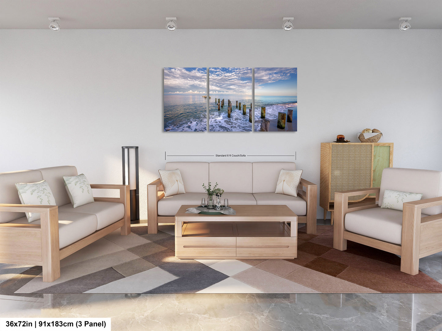 Naples Beach Canvas Art with Historic Pillars - Florida Gulf Scenic Decor