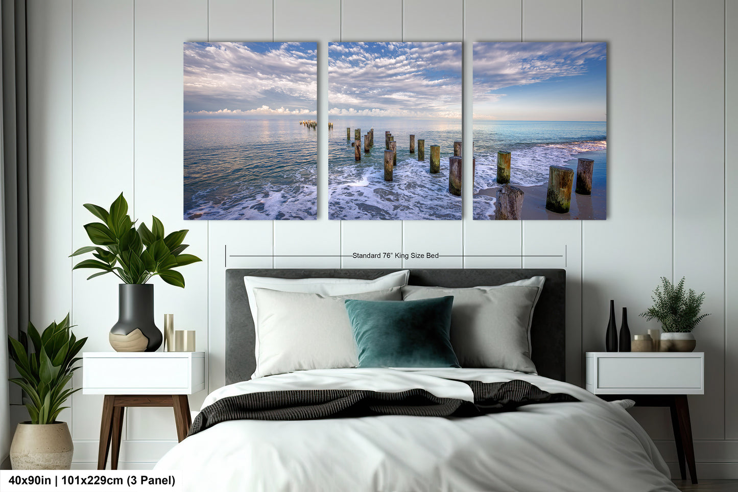 Naples Beach Canvas Art with Historic Pillars - Florida Gulf Scenic Decor