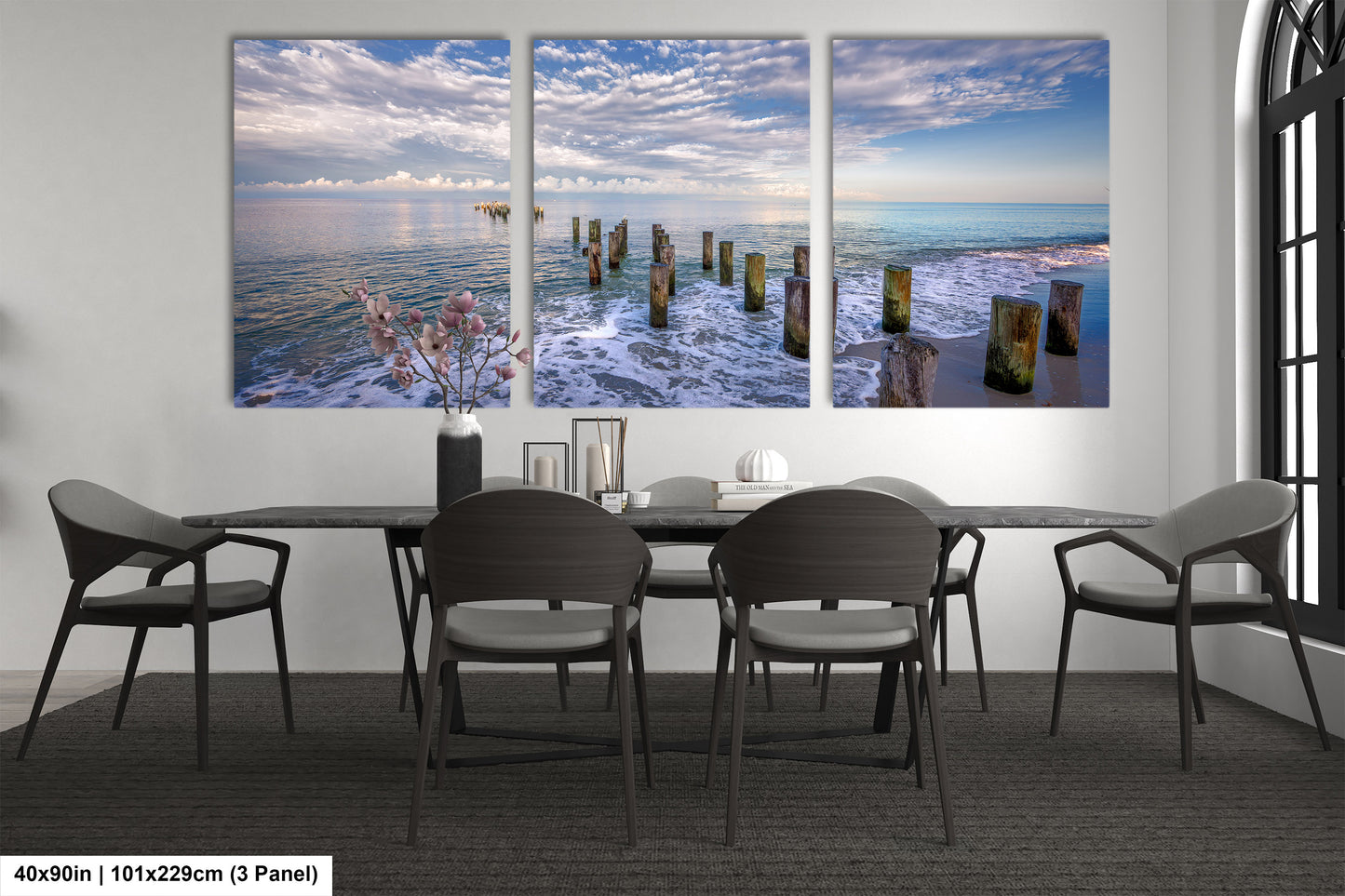 Naples Beach Canvas Art with Historic Pillars - Florida Gulf Scenic Decor