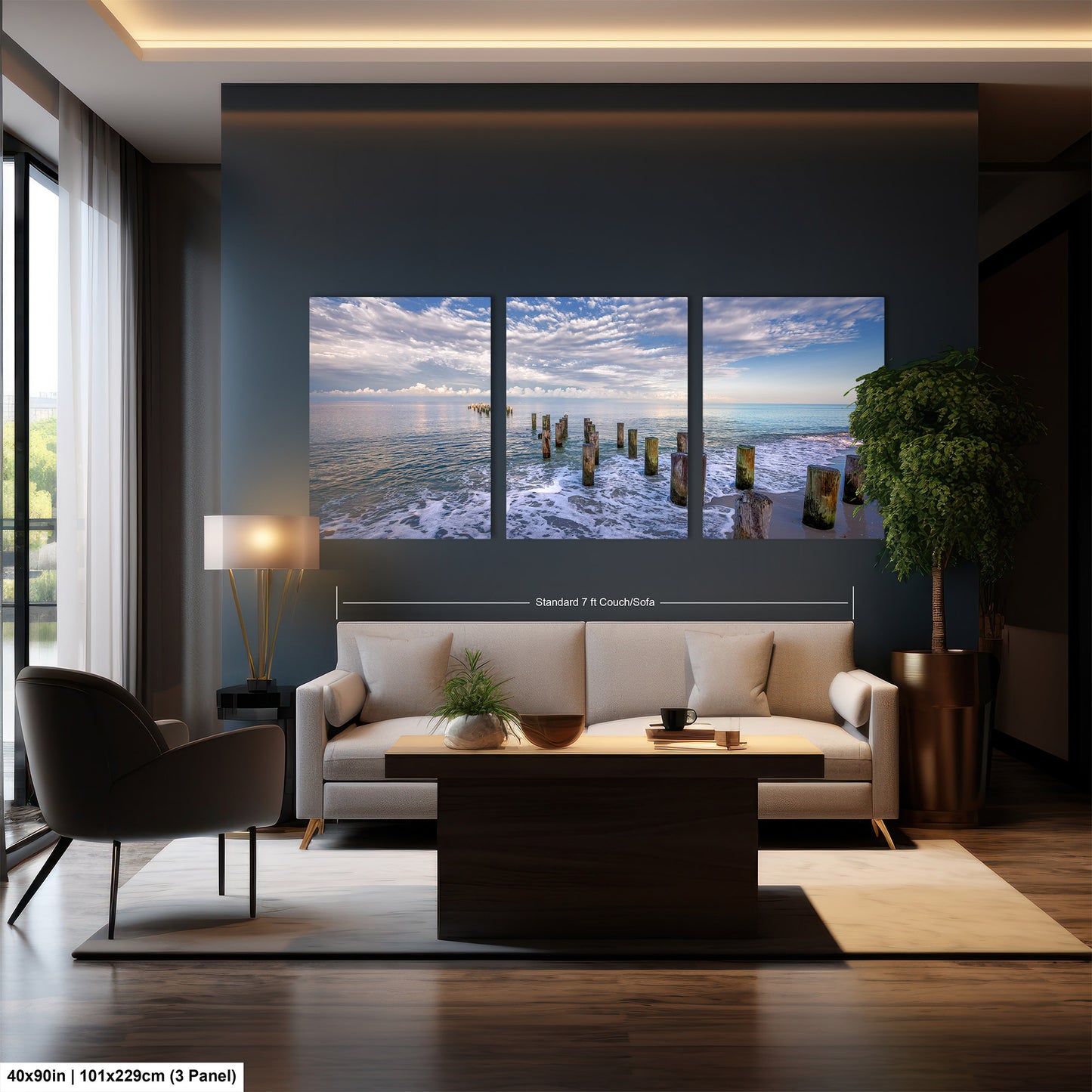 Naples Beach Canvas Art with Historic Pillars - Florida Gulf Scenic Decor