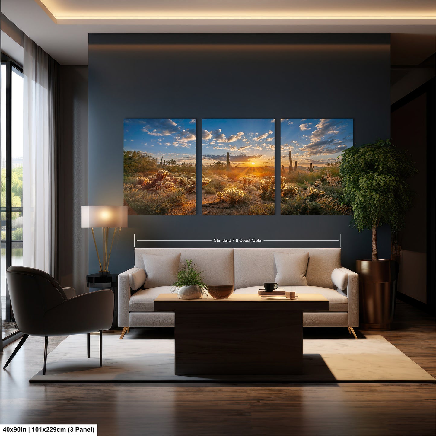 Sonoran Desert Sunrise, Carefree Arizona, backlit saguaro cactus and cholla cactus, Photography wall art