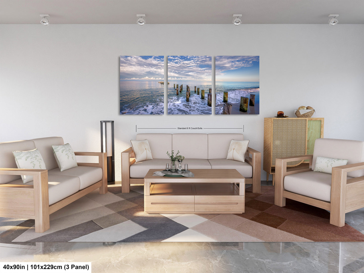 Naples Beach Canvas Art with Historic Pillars - Florida Gulf Scenic Decor