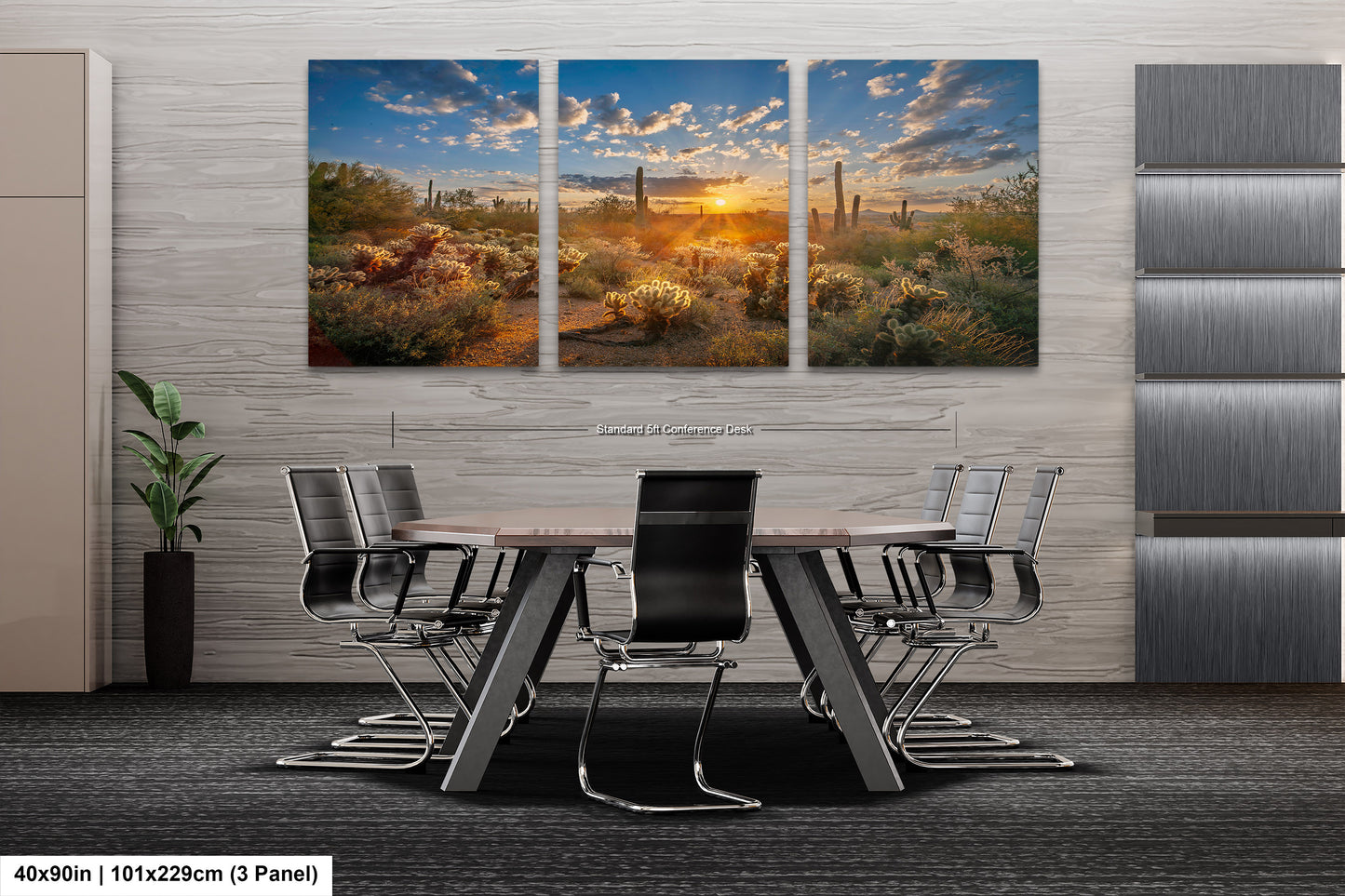 Sonoran Desert Sunrise, Carefree Arizona, backlit saguaro cactus and cholla cactus, Photography wall art