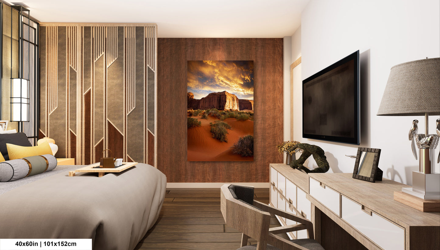 Monument Valley Art - Red Rocks Desert Landscape Sunset Print, Southwest Native Style Wall Decor Gift for Home