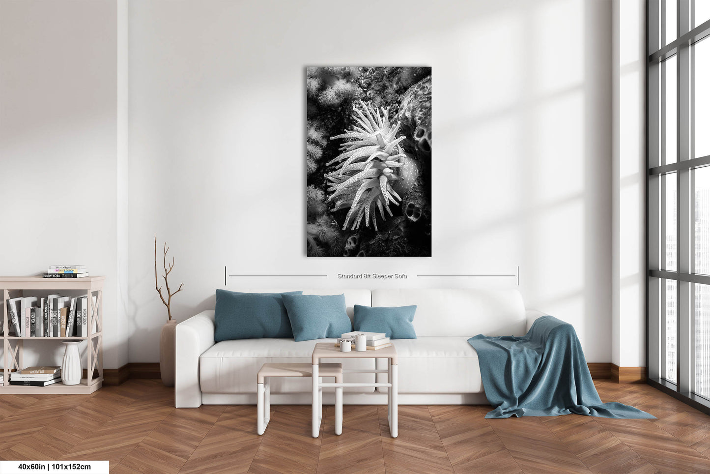 Sea Life Wall Art Sea Anemone Underwater Print in Black and White Ocean Lover Gift Coral Reef Art