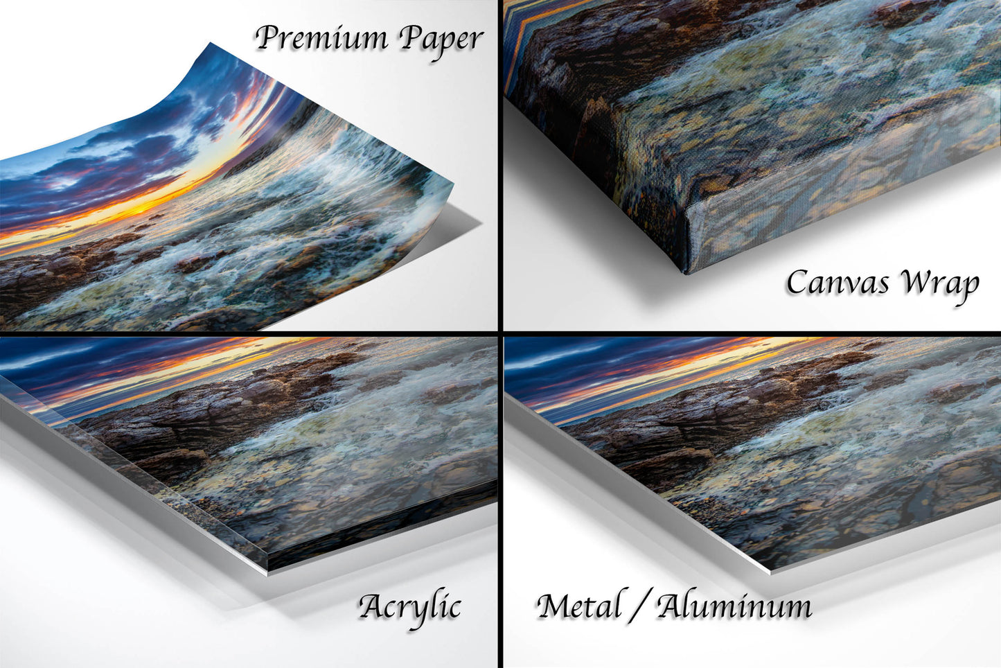 Vibrant Maui Sunset Photography Print – Dramatic Ocean Waves & Rocky Shoreline Wall Art