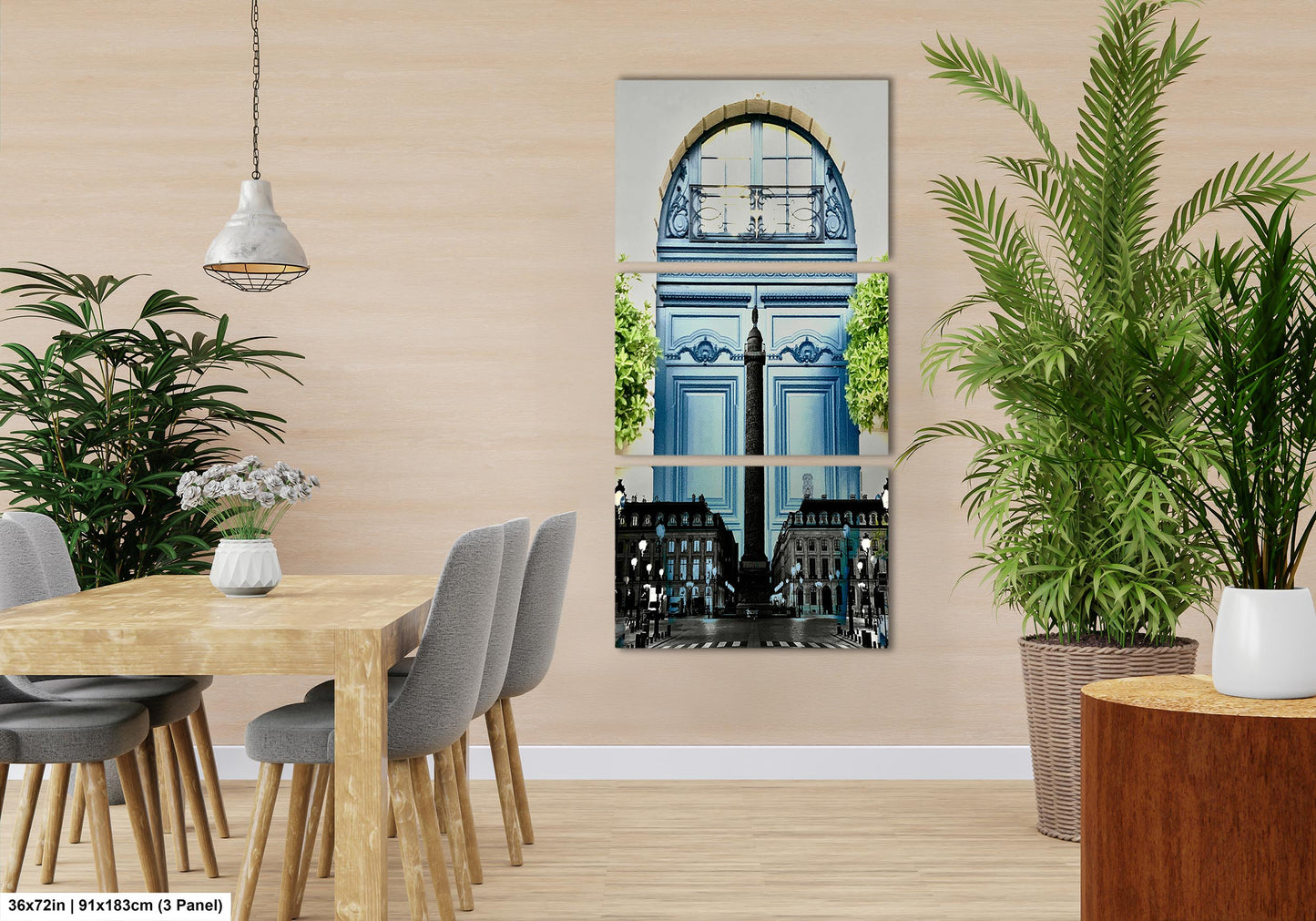 Paris Blue at Place Vendome, Iconic Obelisk, Elegant Blue Doors with Symmetrical Boxwood Greenery, Paris, France Photo Blend