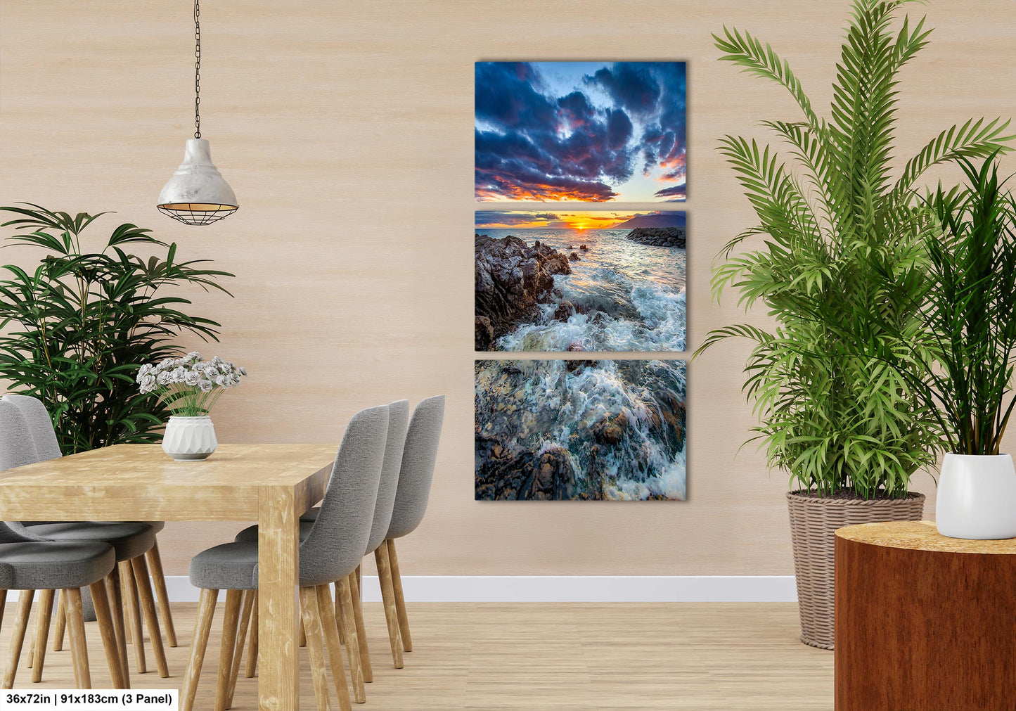 Vibrant Maui Sunset Photography Print – Dramatic Ocean Waves & Rocky Shoreline Wall Art