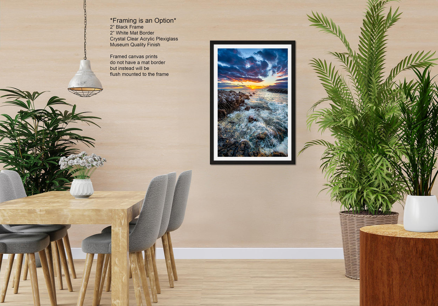 Vibrant Maui Sunset Photography Print – Dramatic Ocean Waves & Rocky Shoreline Wall Art