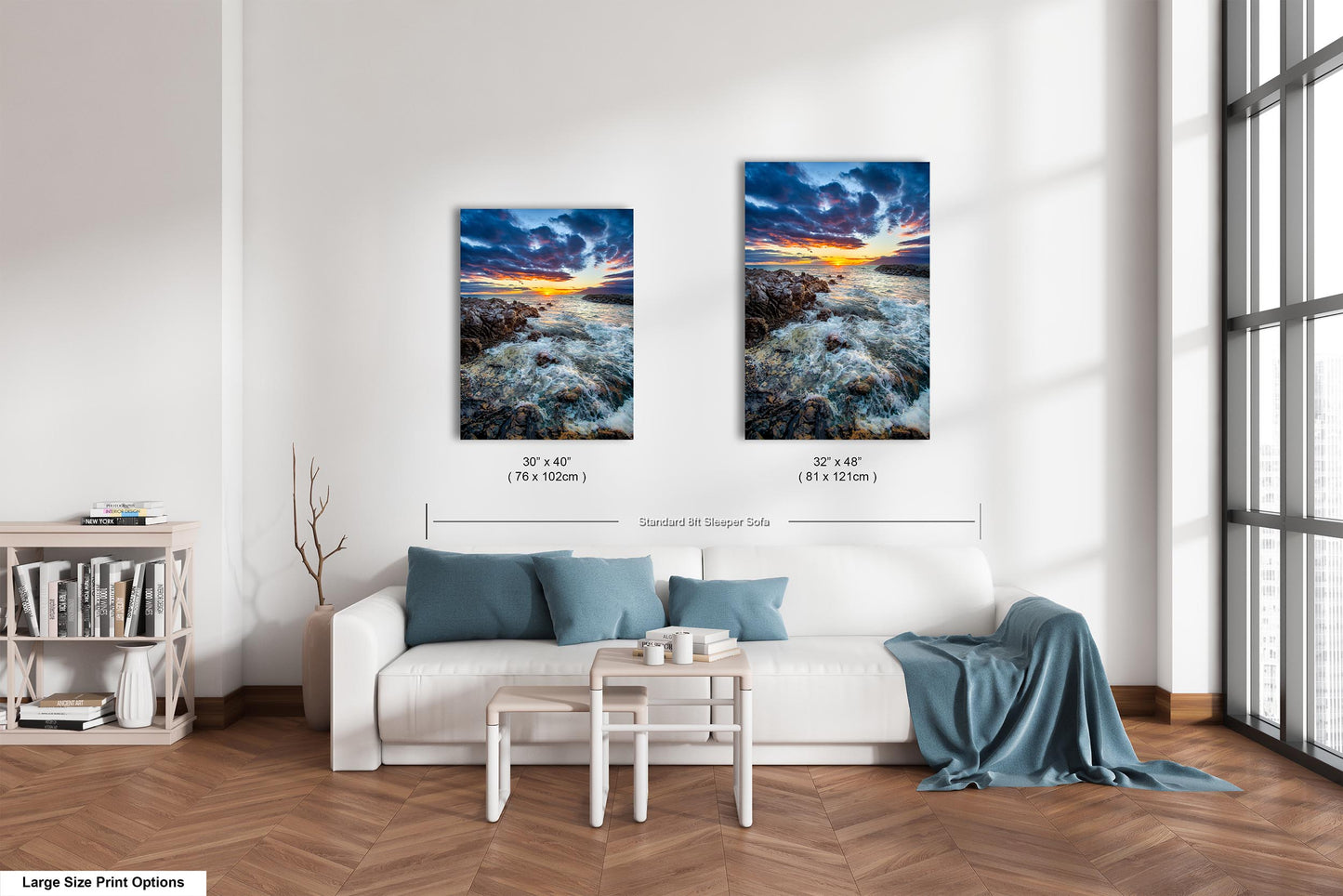 Vibrant Maui Sunset Photography Print – Dramatic Ocean Waves & Rocky Shoreline Wall Art