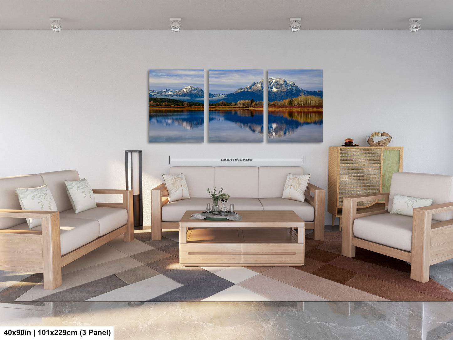 a living room filled with furniture and a painting on the wall