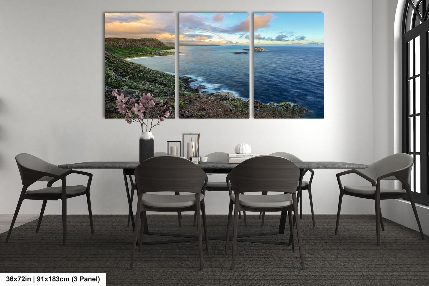 a dining room with a table and chairs