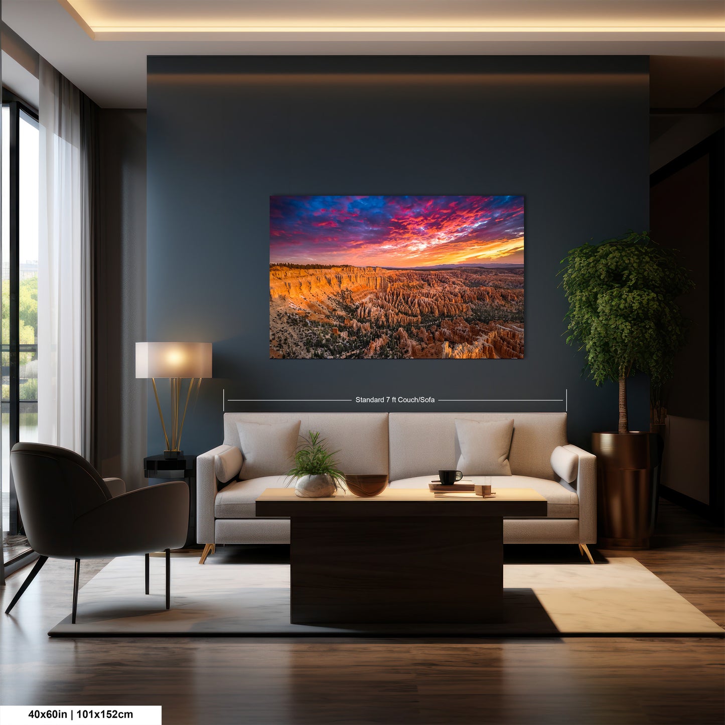 a living room filled with furniture and a painting on the wall