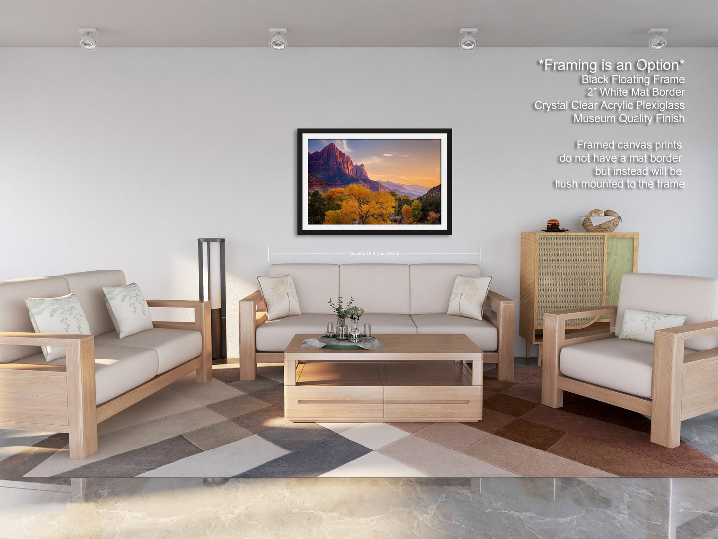 a living room filled with furniture and a painting on the wall
