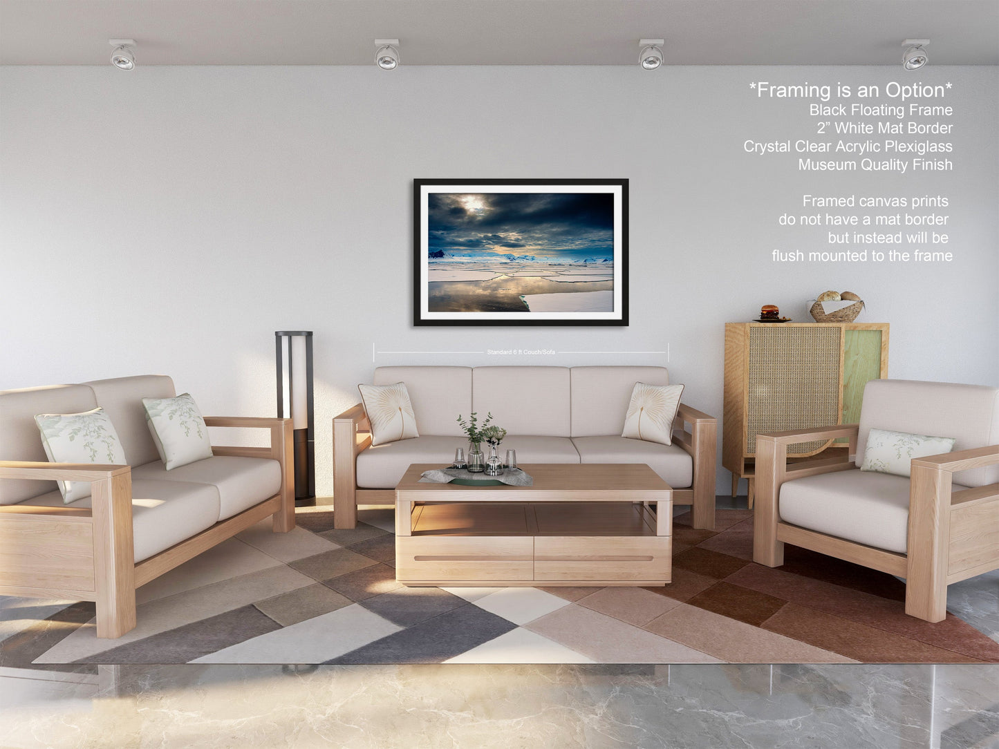 a living room filled with furniture and a painting on the wall