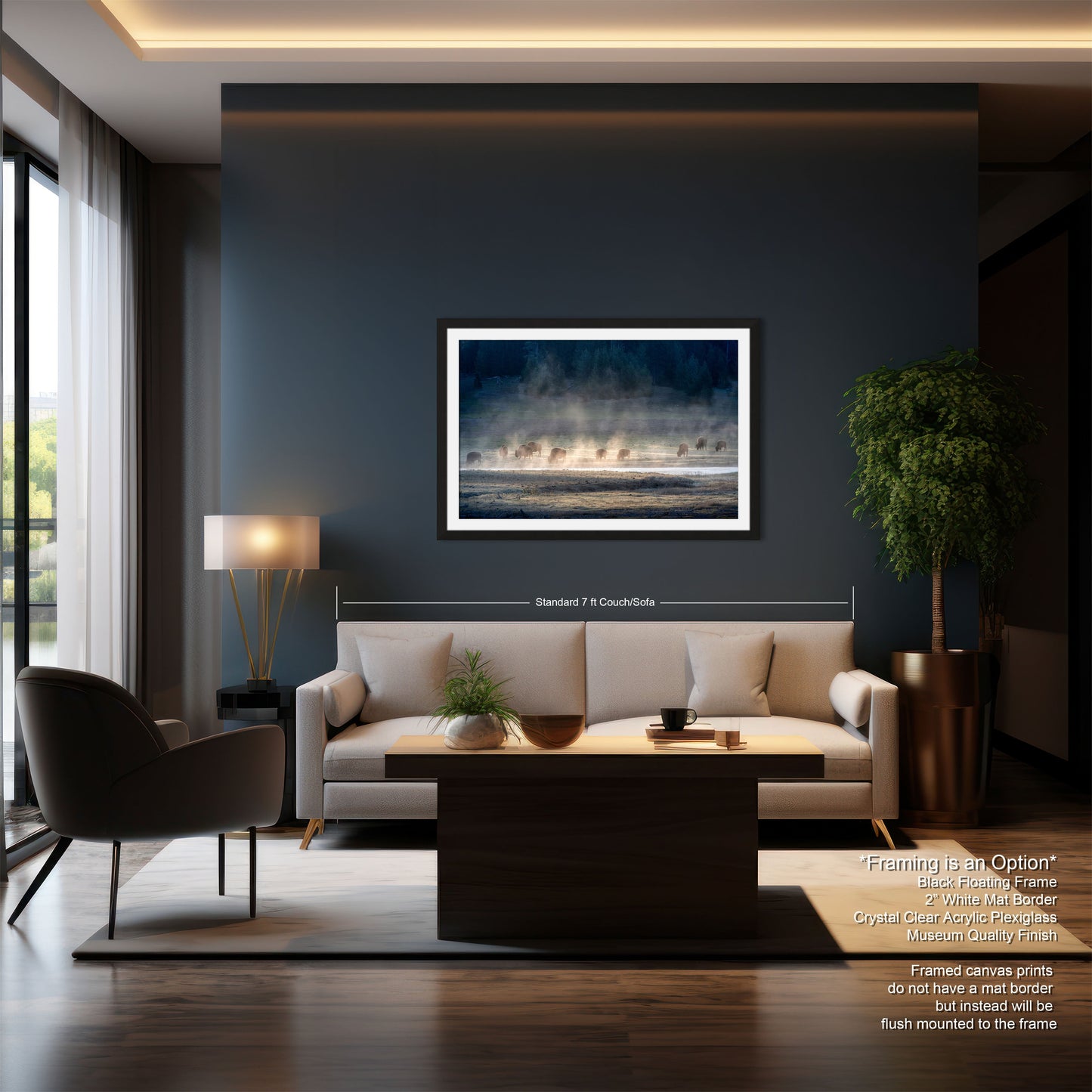 a living room filled with furniture and a painting on the wall