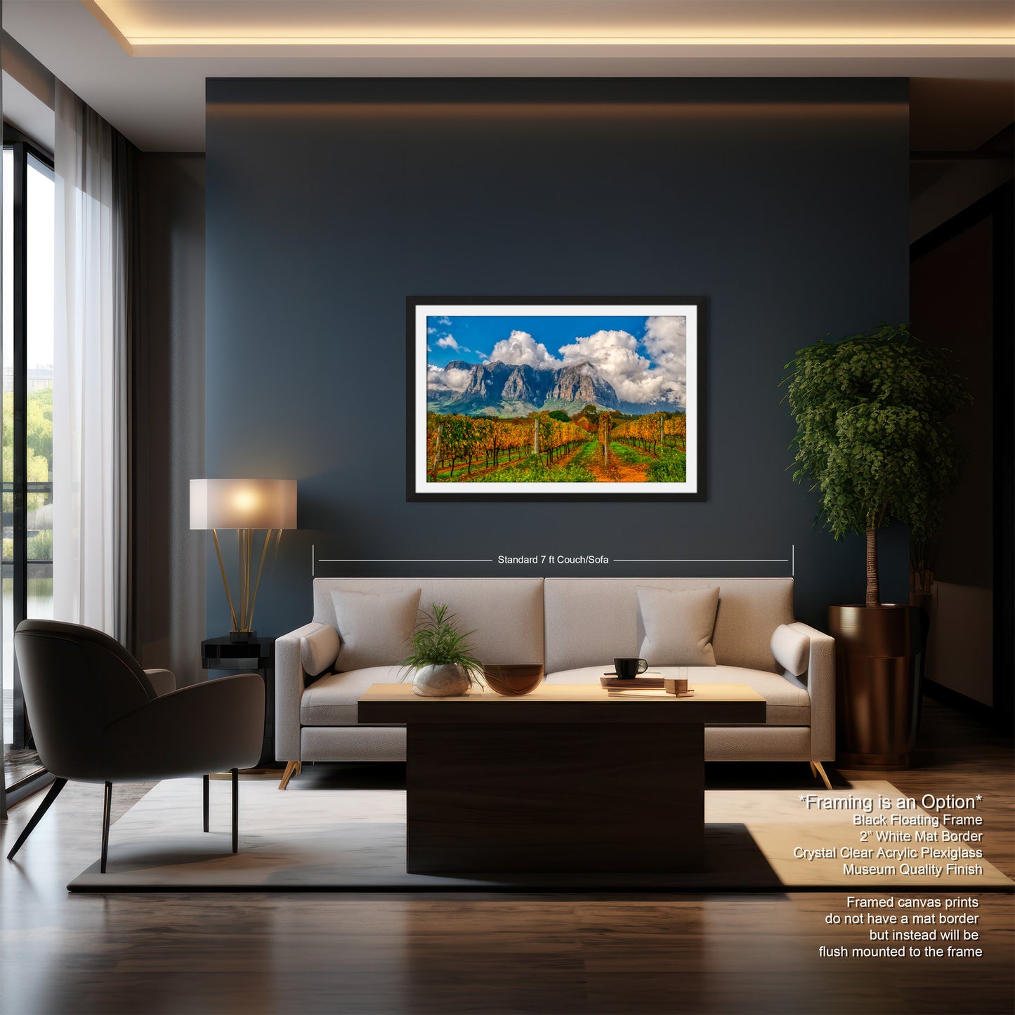 a living room filled with furniture and a painting on the wall