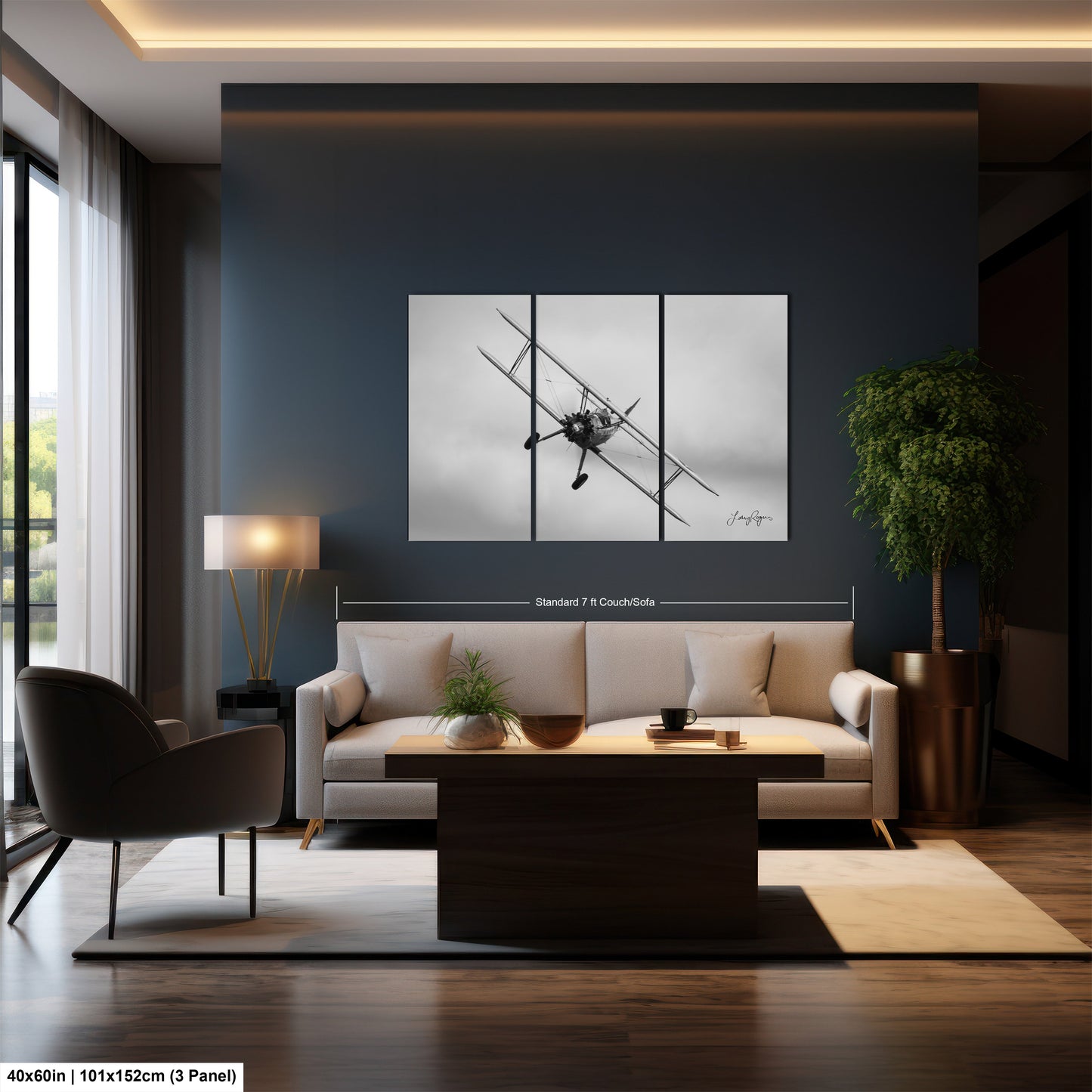 a living room filled with furniture and a painting on the wall