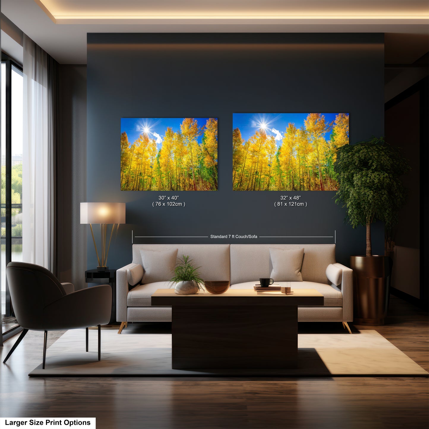 a living room filled with furniture and a painting on the wall