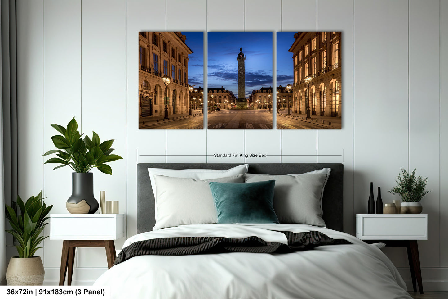 a bedroom scene with focus on the bed
