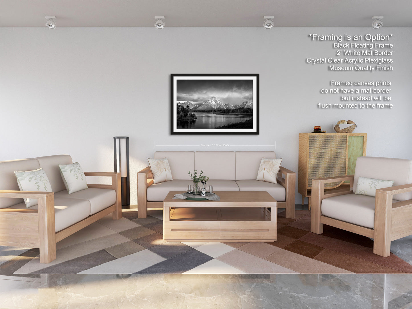 a living room filled with furniture and a painting on the wall