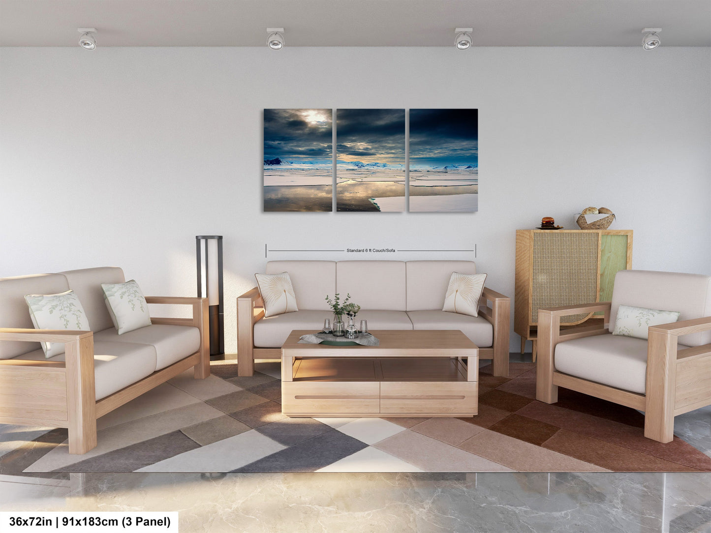 a living room filled with furniture and a painting on the wall