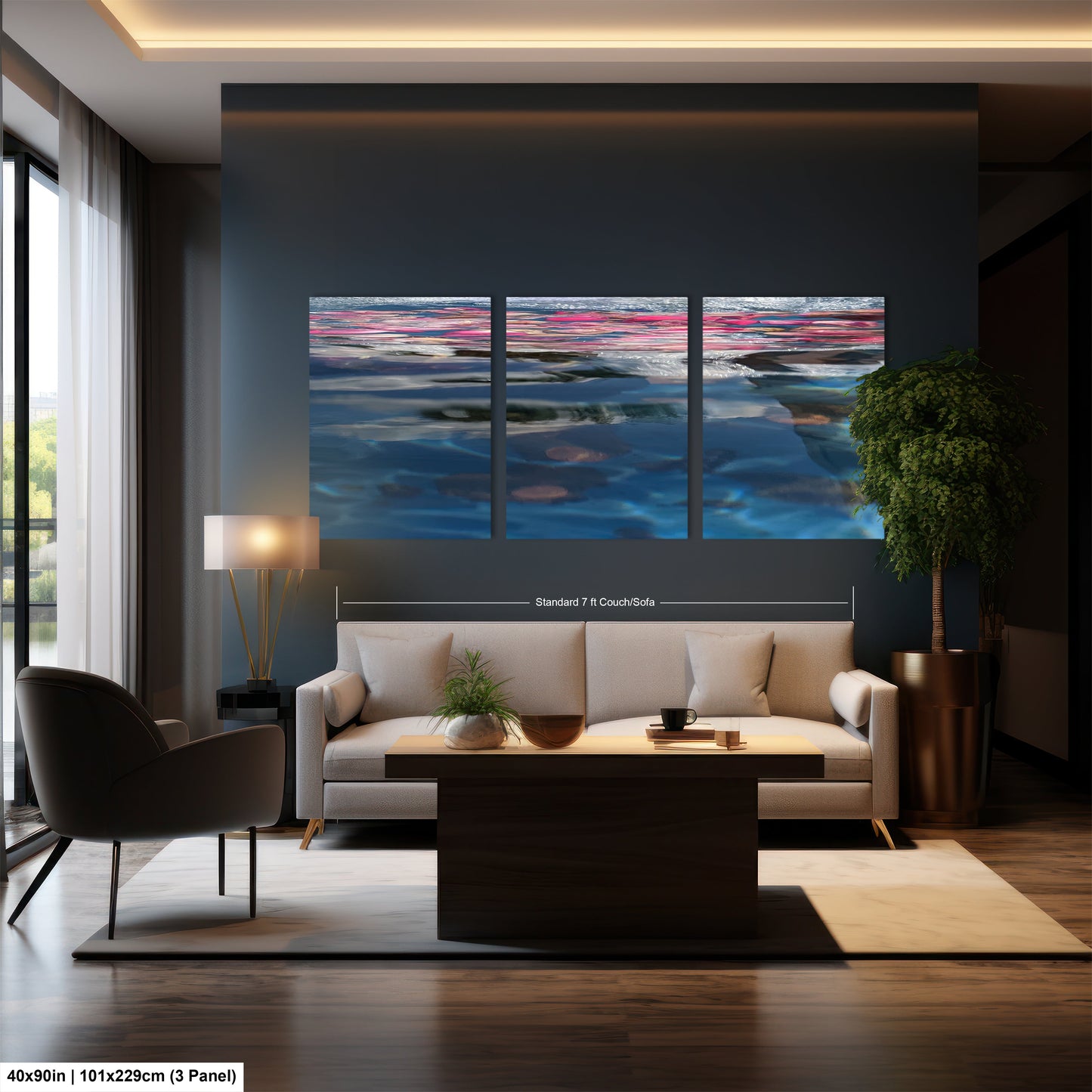a living room filled with furniture and a painting on the wall