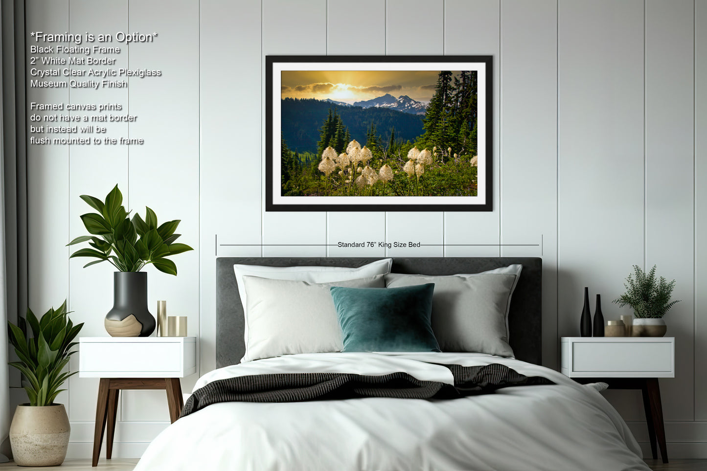 a bedroom with a large bed and a painting on the wall