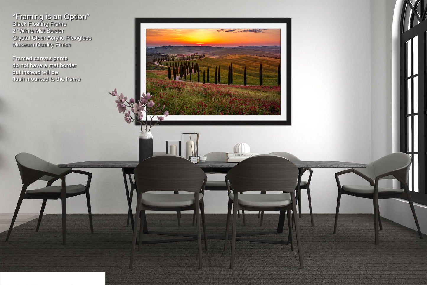 a dining room with a table and chairs