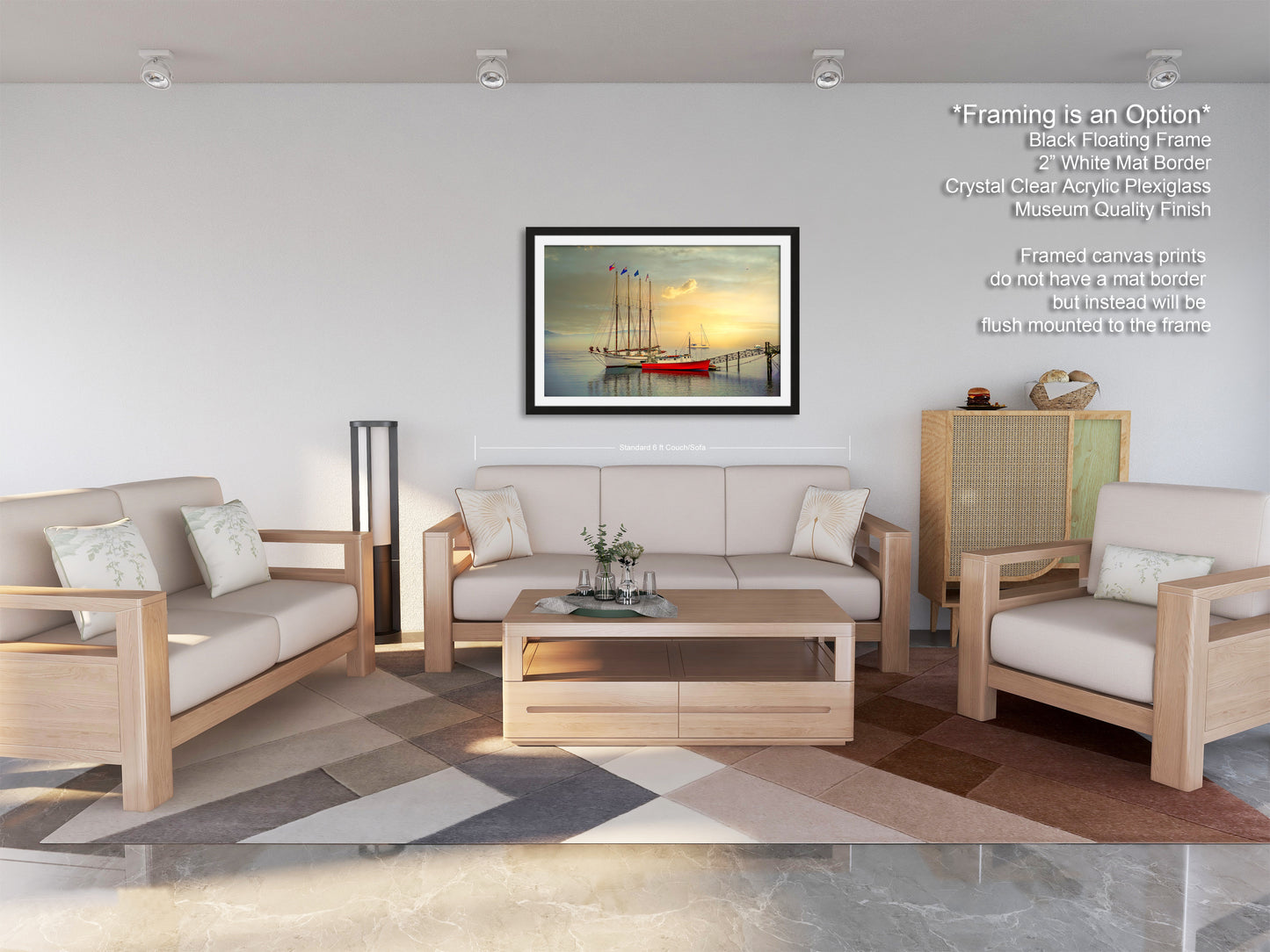 a living room filled with furniture and a painting on the wall