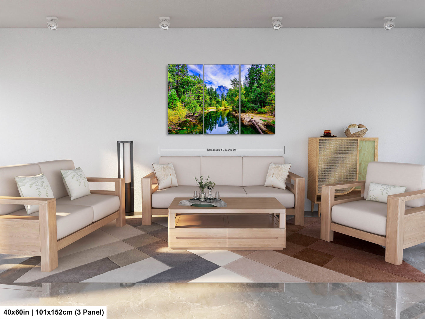 a living room filled with furniture and a painting on the wall
