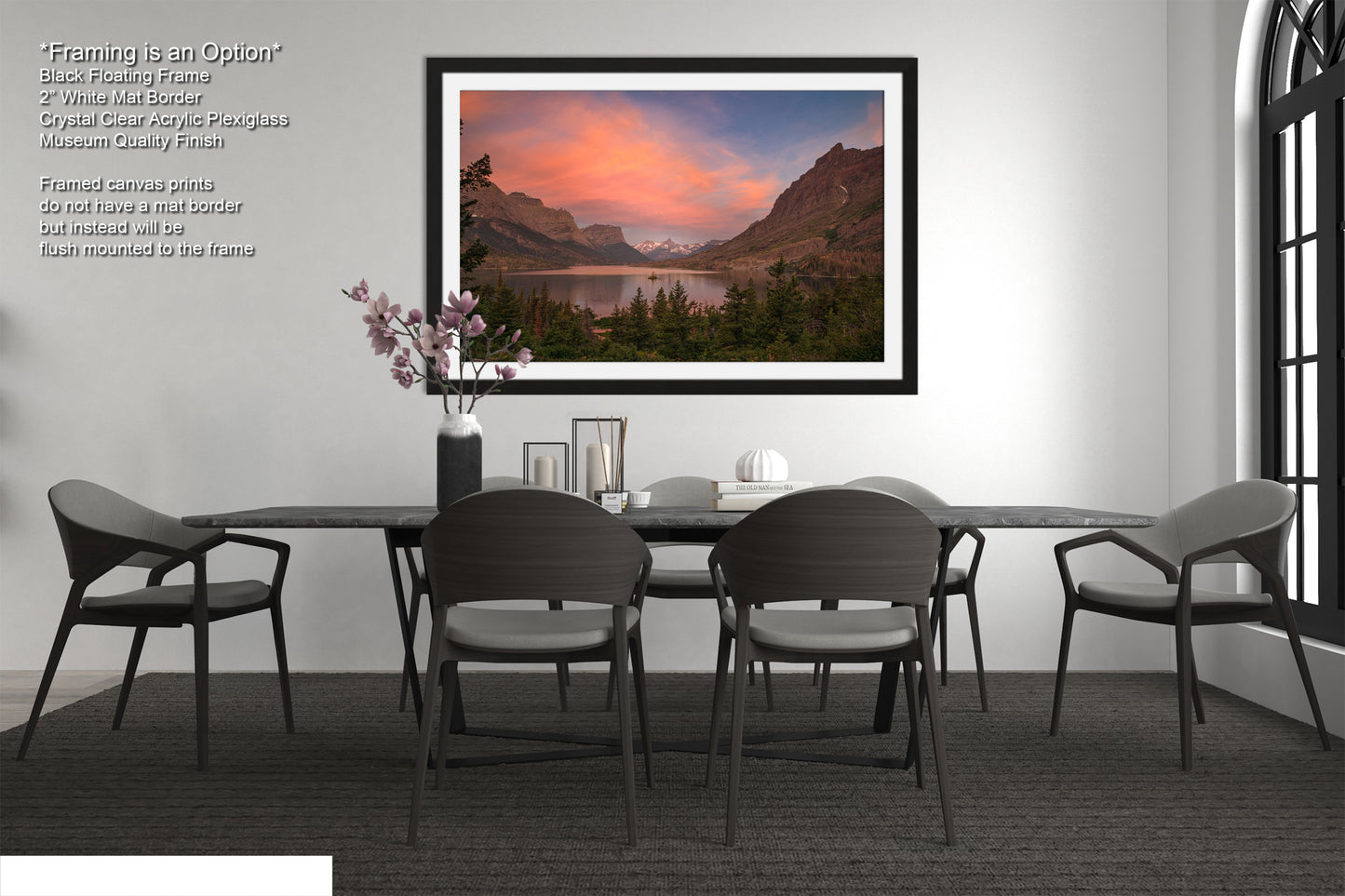 a dining room with a table and chairs