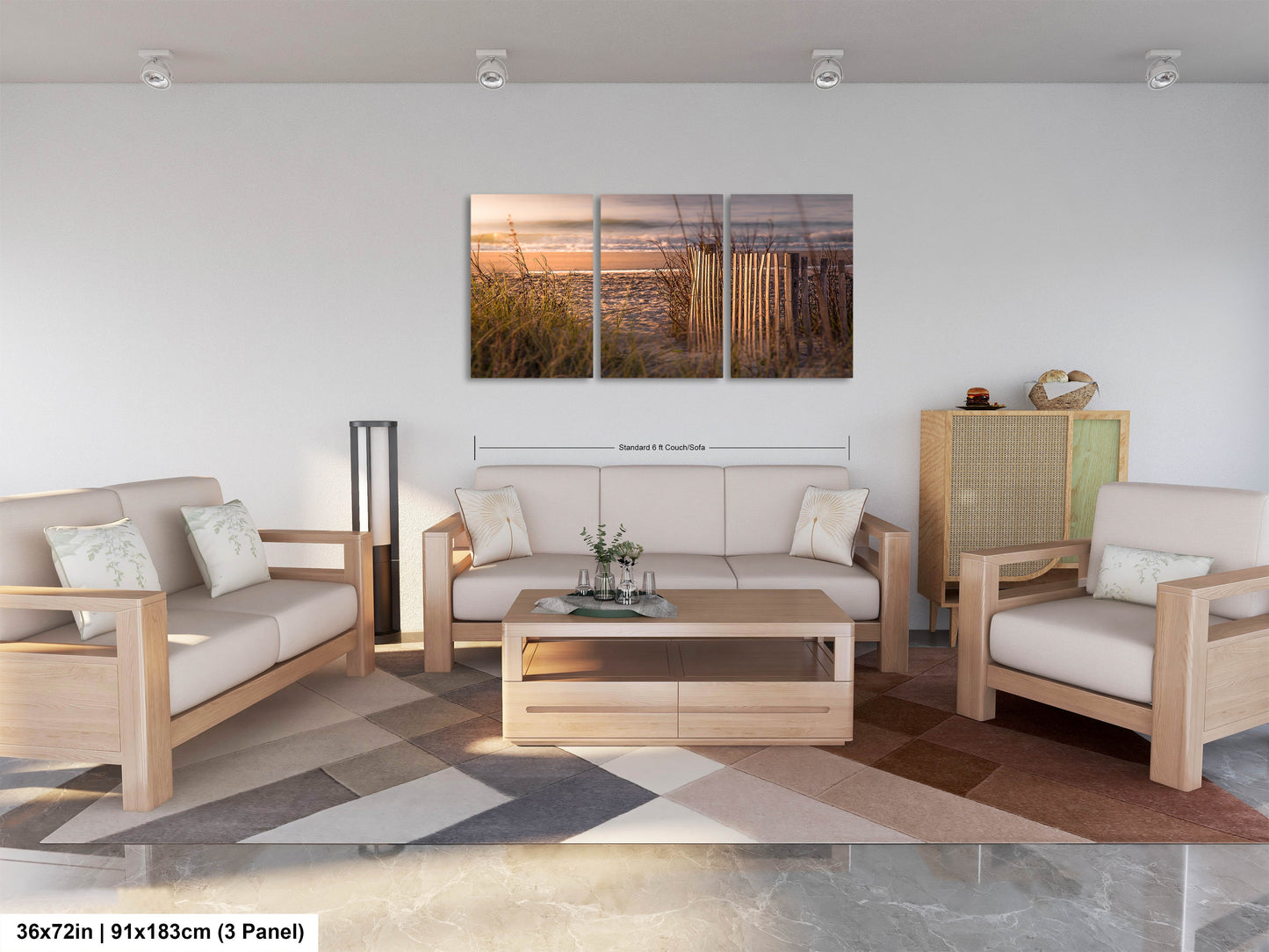 a living room filled with furniture and a painting on the wall